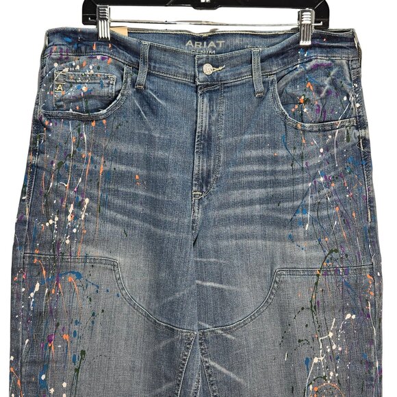 NWT | Ariat Ultra High Rise Relaxed Straight Paint Splatter Jeans | 33R - Picture 3 of 6